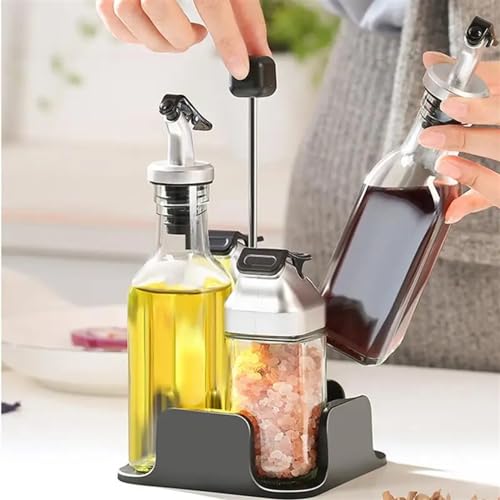 Oil and Vinegar Dispenser Set Oil and Vinegar Salt Pepper and Dispenser Set with Storage Tray and Stainless Steel Condiment Kitchen Accessories