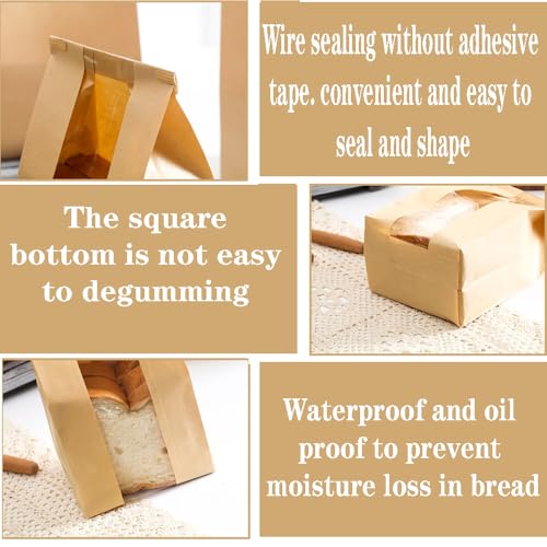 Kraft Paper Bread Bags Loaf Bags with Window Homemade Baked Packaging Storage Bags for Bake Cookie Treat