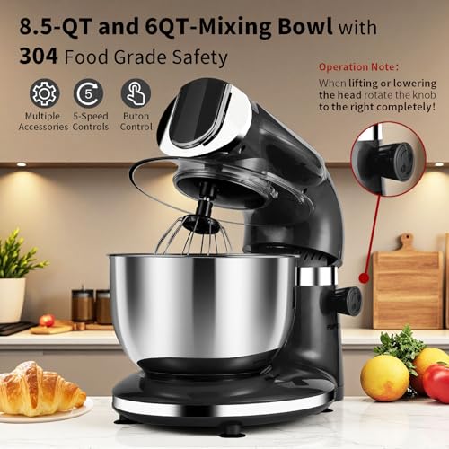 Stand Mixer 8.5QT+ 6QT Two Stainless Steel Bowls Electric Food Mixer