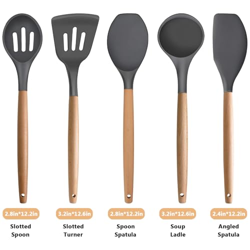 Silicone Cooking Utensils Set 5 (Standard 5-Piece Set / Gray)