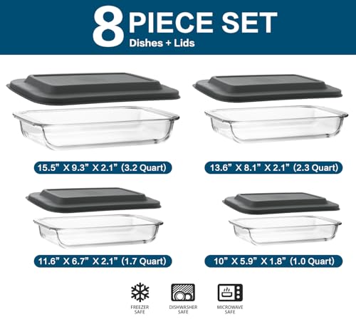 8 Piece Glass Baking Dish Set with Plastic lids