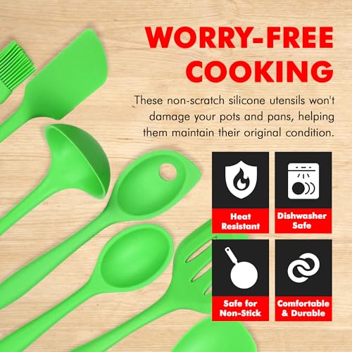 Premium Silicone Kitchen Tool and Utensil Set (7 Piece Set / Green)