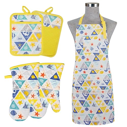 Oven Mitts and Pot Holders with Chef Apron (Sea Fish)