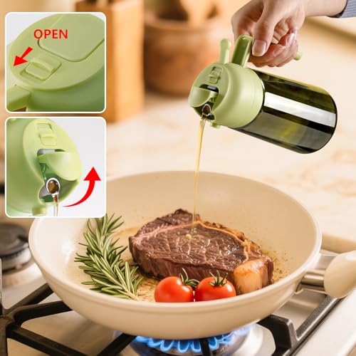 Olive Oil Dispenser and Oil Sprayer (Green / 1 Pack)