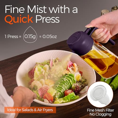 16 oz 2-in-1 Glass Olive Oil Sprayer for Cooking, Purple (1Pc Purple)