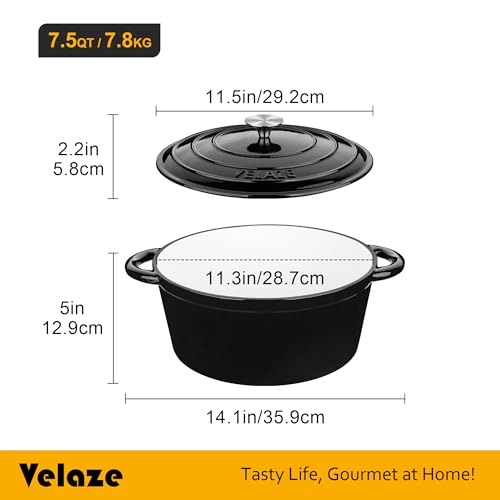 7.5 QT Enameled Cast Iron Dutch Oven Pot with Lid (Black / 7.5QT-Round)