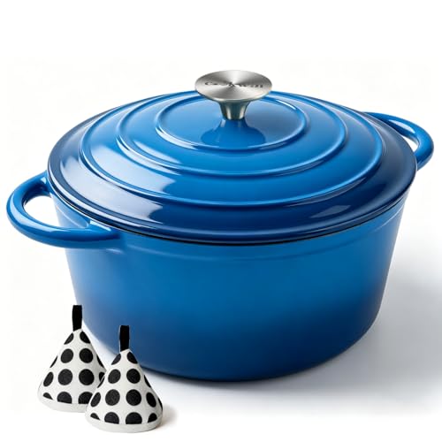 6QT Enameled Cast Iron Dutch Oven with Lid (Blue / 6QT)
