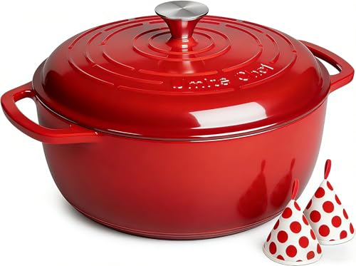 6QT Enameled Cast Iron Dutch Oven with Lid (Red)