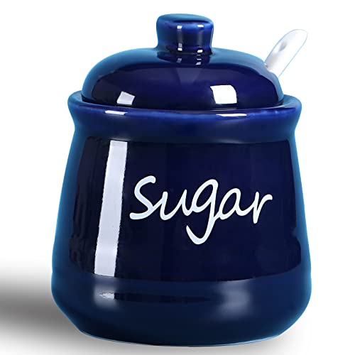 Ceramic Sugar Bowl with Lid and Spoon 12 oz