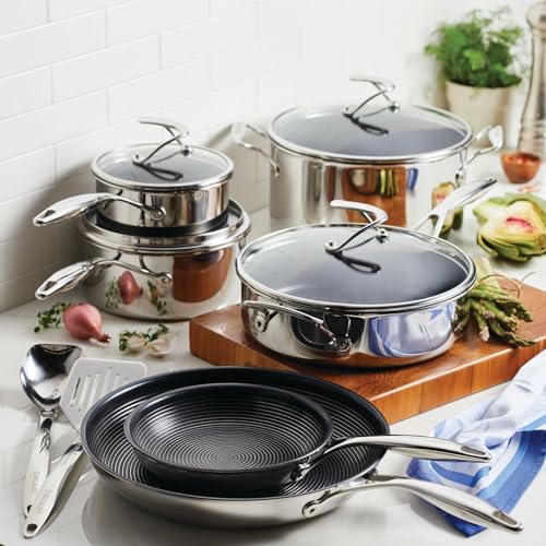 Clad Stainless Steel Saucepan with Glass Lid and Hybrid SteelShield and Nonstick Technology