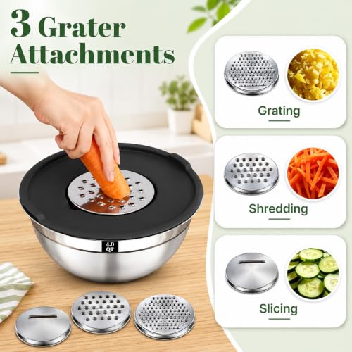 8PCS Mixing Bowls with Lids Set (8PCS Black Mixing Bowl Set)