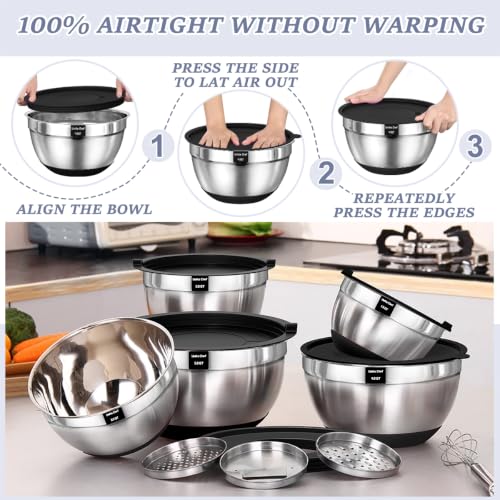 Mixing Bowls with Airtight Lids Set (Black)