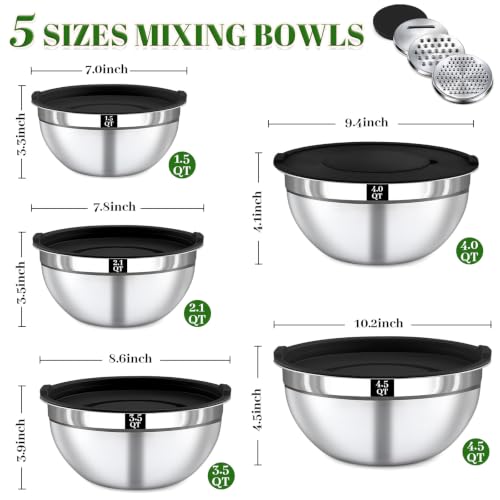 8PCS Mixing Bowls with Lids Set (8PCS Black Mixing Bowl Set)