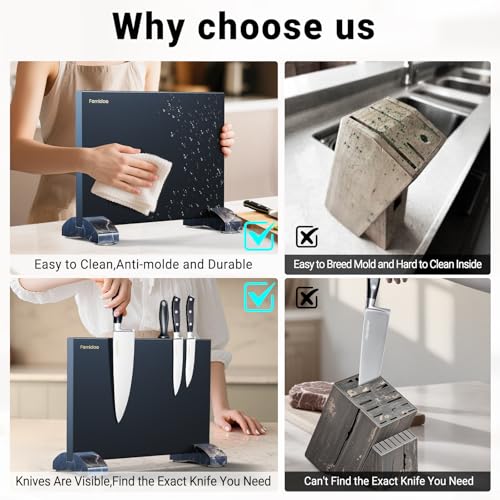 6 Pieces Knife Set with Magnetic Block (6Pcs Black Knife Block Set)