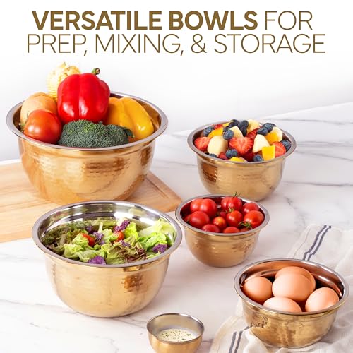 18 Piece Mixing Bowls Set with Airtight Lids (Gold - Hammered)