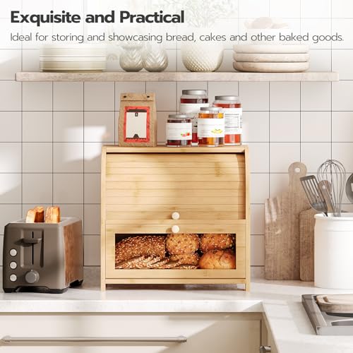 Bread Box Bamboo Bread Box for Kitchen Countertop (Natural)