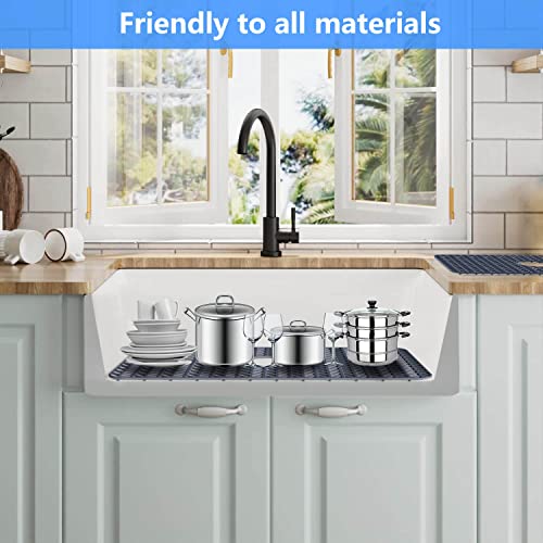 Sink Protectors for Kitchen Sink 26"x 14"Center Silicone Sink Mat (26"x14" Center / Gray)