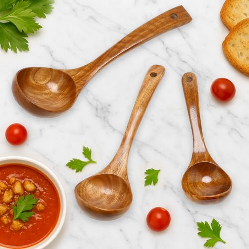 Best Wooden Spoons for Cooking Spoon Set Large Acacia Wood Ladles Spoon Kitchen Utensils Cooking Spatula Long Mixing Serving Spoons Baking Ladle Bamboo Stirring Spoons Kitchen Tools Utensil