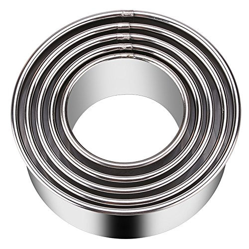 5 Pieces Stainless Steel Cookie Cutters Biscuit Plain Edge Round Cutters in Graduated Sizes Shape Molds