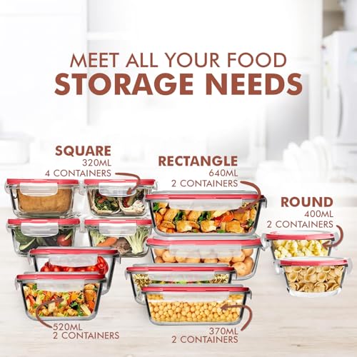 24 Pc Airtight Glass Food Storage Containers (Red)