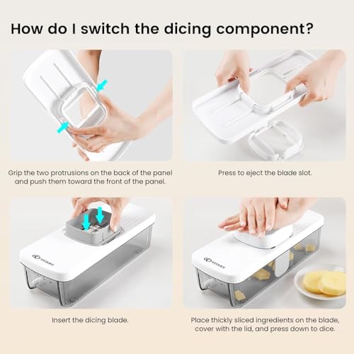 8-in-1 Vertical Vegetable Chopper Mandoline Slicer with Container White - Safe Tap Out Dicer with Hand Guard for Kitchen Easy Food Prep, Onion Potato Veggie Fruit (White)