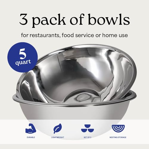 5 Quart Large Stainless Steel Mixing Bowls Set
