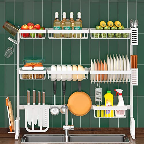 Over Sink Dish Drying Rack Stainless Steel (White / 3Tier - Standard(34"-46"))