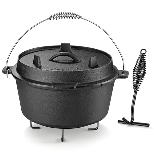 10 QT Pre Seasoned Cast Iron Camping Dutch Oven Pot with Lid (10QT)