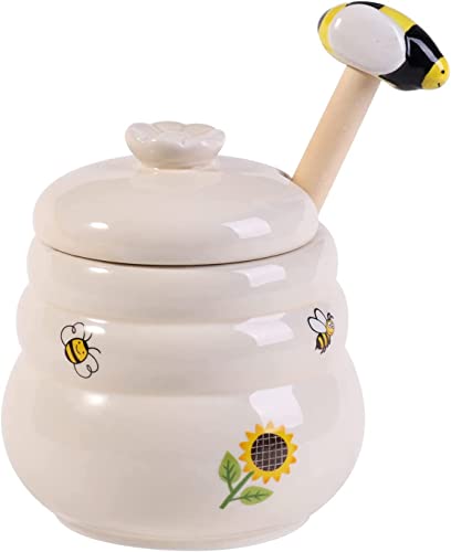Ceramic Honey Jar with Wooden Honey Dipper