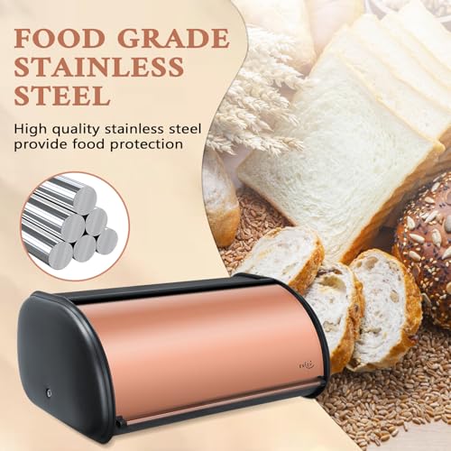 Bread Box for Kitchen Countertop (Matte Black Rose Gold)
