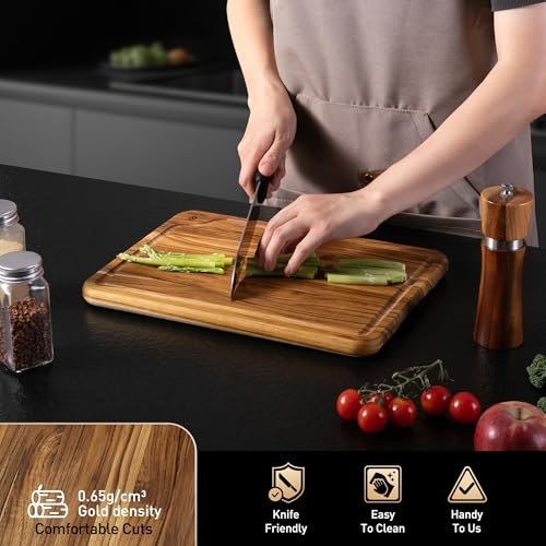 Teak Cutting Boards for Kitchen 13'' Teak Wood Wooden Charcuterie Board (13"L x 9.5"W)