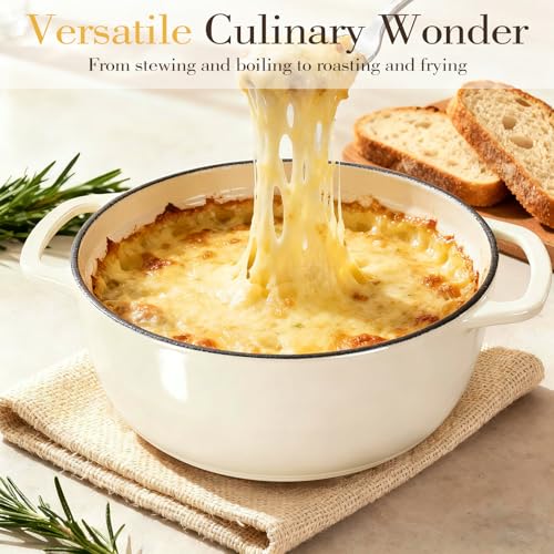 6QT Enameled Cast Iron Dutch Oven with Lid (Cream White)