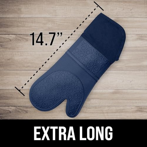 BPA Free Soft Silicone Oven Mitts (Navy Blue / 2-Piece 14.7" Oven Mitts)