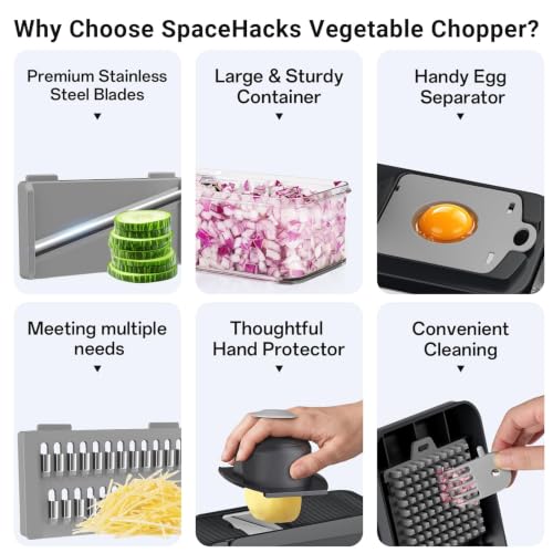 12-in-1 Vegetable Chopper with 7 Blades, Food Veggie Cutter, Mandoline Gray (Gray / 7 Blades)