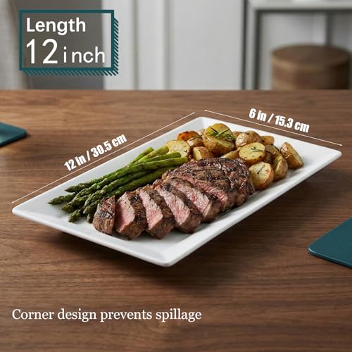 12" Serving Platters Rectangular Serving Plates Set of 4 Large Ceramic Serving Plates Porcelain Serving Tray Turkey Platter White Serving Plate for Steak Appetizer Dessert Oven Dishwasher Safe