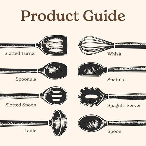 Non Stick Silicone Utensil Set with Rounded Wood Handles for Cooking and Baking (8 Piece Set / Black)