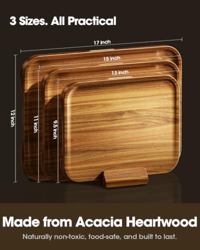 Acacia Wood Cutting Board Set of 3 with Stand