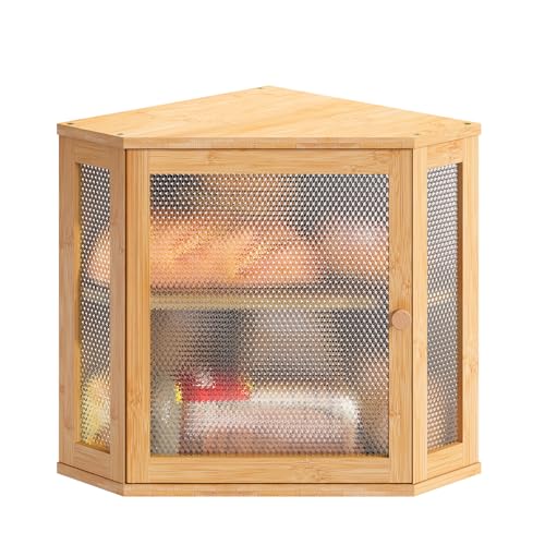 Corner Bread Box Kitchen Countertop Extra Large Capacity Farmhouse Bread Box (Natural / 11.8" x 11.8" x 13.8")