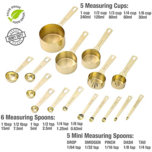 16 Pcs Stainless Steel Measuring Cups & Spoons Set (C - Gold / 16pcs)