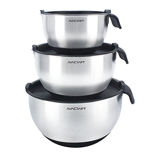 18 10 Stainless Steel Mixing Bowl Set with Lids (Black)