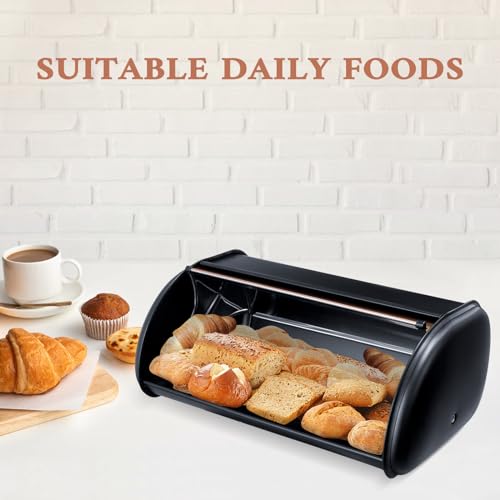 Bread Box for Kitchen Countertop (Matte Black Rose Gold)