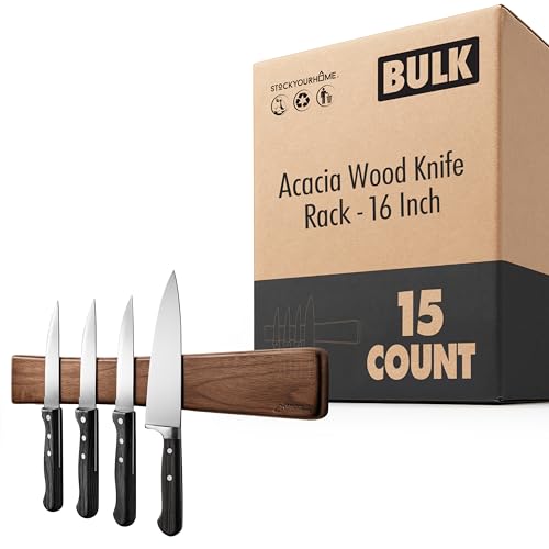 16 Inch Acacia Wood Magnetic Knife Holder Wooden Knife Rack and Magnet Strip for Knives and Metal Utensils Tool and Art Supply Organizer 15 Count (16" 15 Pack / Acacia Wood)