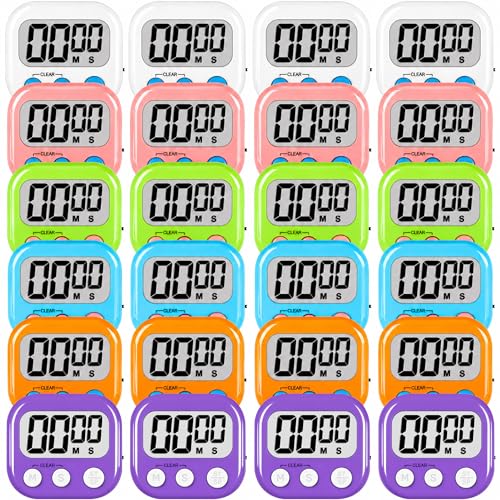 Digital Kitchen Classroom Timers for Kids Cooking 24pcs MulticolorA (Multicolora: White & Black & Pink & Green & Orange & Purple)