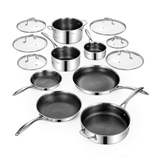 13 Piece Hybrid Ceramic Nonstick Stainless Steel Cookware Set (Black)