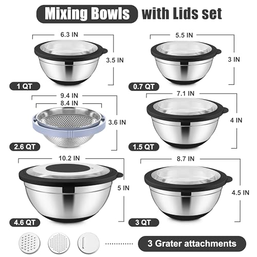 Stainless Steel Mixing Bowls with Lids Set of 6
