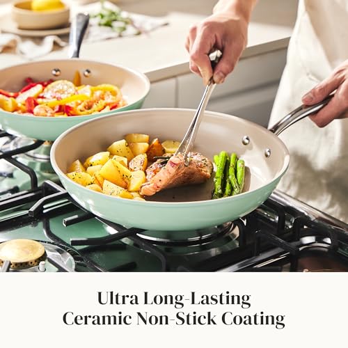 Non Stick Frying Pans Ceramic Skillets Green Egg Pan Set 8 (Mint Green / 8+9.5+11 Inch)