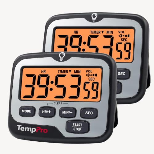 TM01(2 Pack) 2-in-1 Kitchen Timers for Cooking with Clock Mode (Digital Timer 2 Pack)