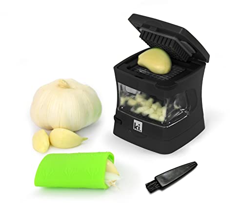 Garlic-A-Peel Garlic Press, Crusher, Cutter, Mincer, and Storage Container - Includes Silicone Garlic Peeler - Easy to Clean - Stainless Steel Blades – standard