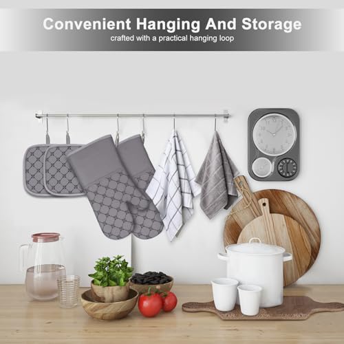 Oven Mitts Kitchen Towels Dishcloths with Pot Holders Sets 12PCS (Gray)