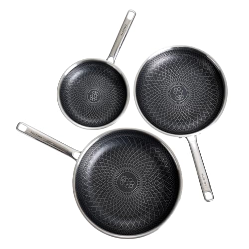 3 Piece Hybrid Honeycomb Nonstick Skillet Set (8/10/12inch without lid)
